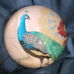 "Beautiful Peacock" Clear Half Spere Crystal Ball Paperweight Decor